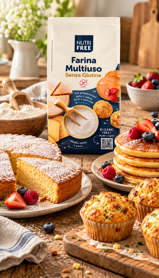 NutriFree - Farina multiuso per preparazioni dolci e salate senza glutine, senza lattosio - 1kg NT FOOD