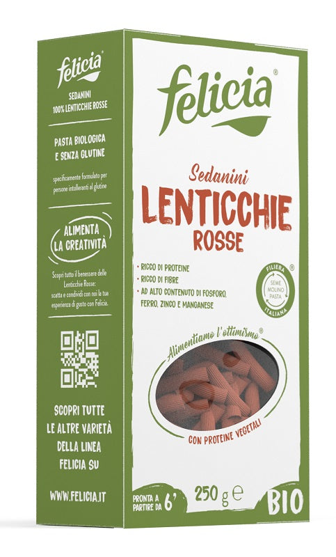 Felicia - Sedanini di lenticchie rosse bio senza glutine vegan - 250gr Bottega senza Glutine