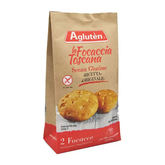 Aglutèn - Focaccia Toscana semplice senza glutine e senza olio di palma - 100g (2x50g) Bottega senza Glutine