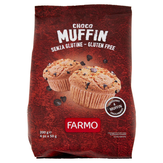 Farmo - Choco Muffin con gocce di cioccolato - Multipack da 200g con 4 Muffin monoporzione Bottega senza Glutine