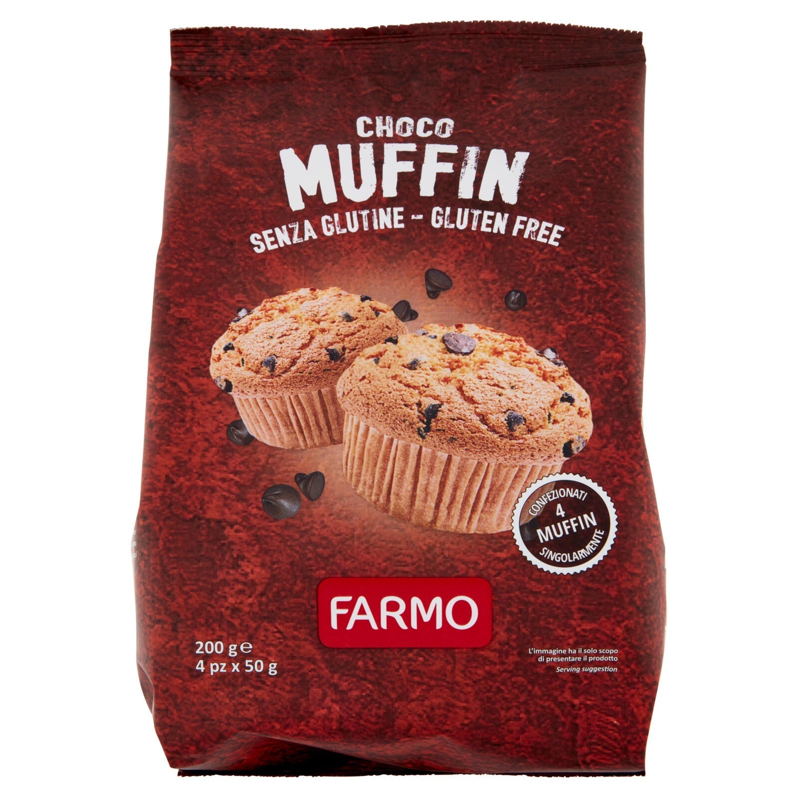 Farmo - Choco Muffin con gocce di cioccolato - Multipack da 200g con 4 Muffin monoporzione Bottega senza Glutine