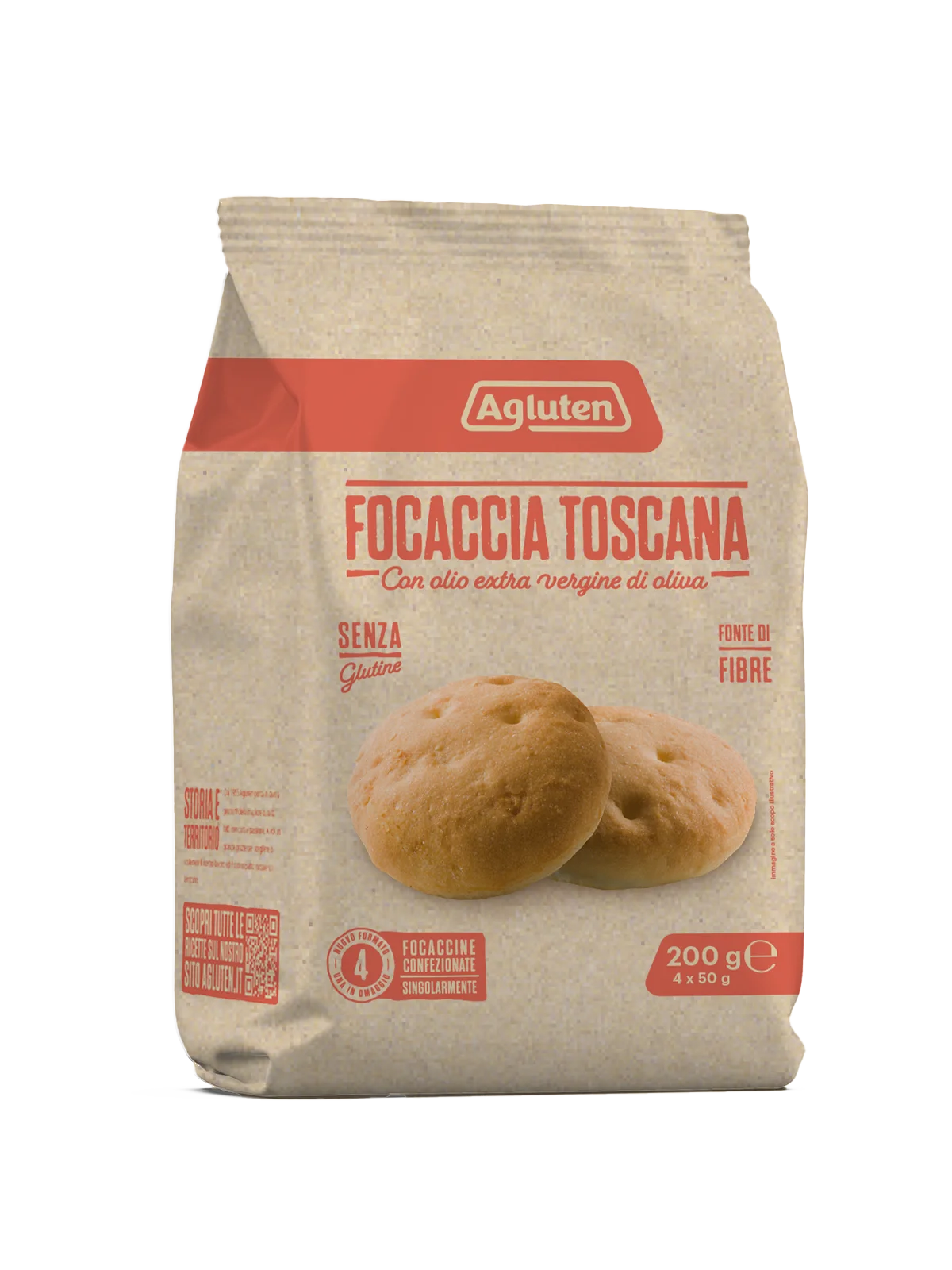 Aglutèn - Focaccia Toscana semplice senza glutine e senza olio di palma -  200g (4x50g) Nove Alpi - Aglutèn