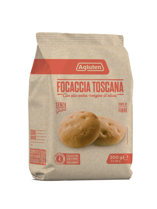 Aglutèn - Focaccia Toscana semplice senza glutine e senza olio di palma -  200g (4x50g) Nove Alpi - Aglutèn