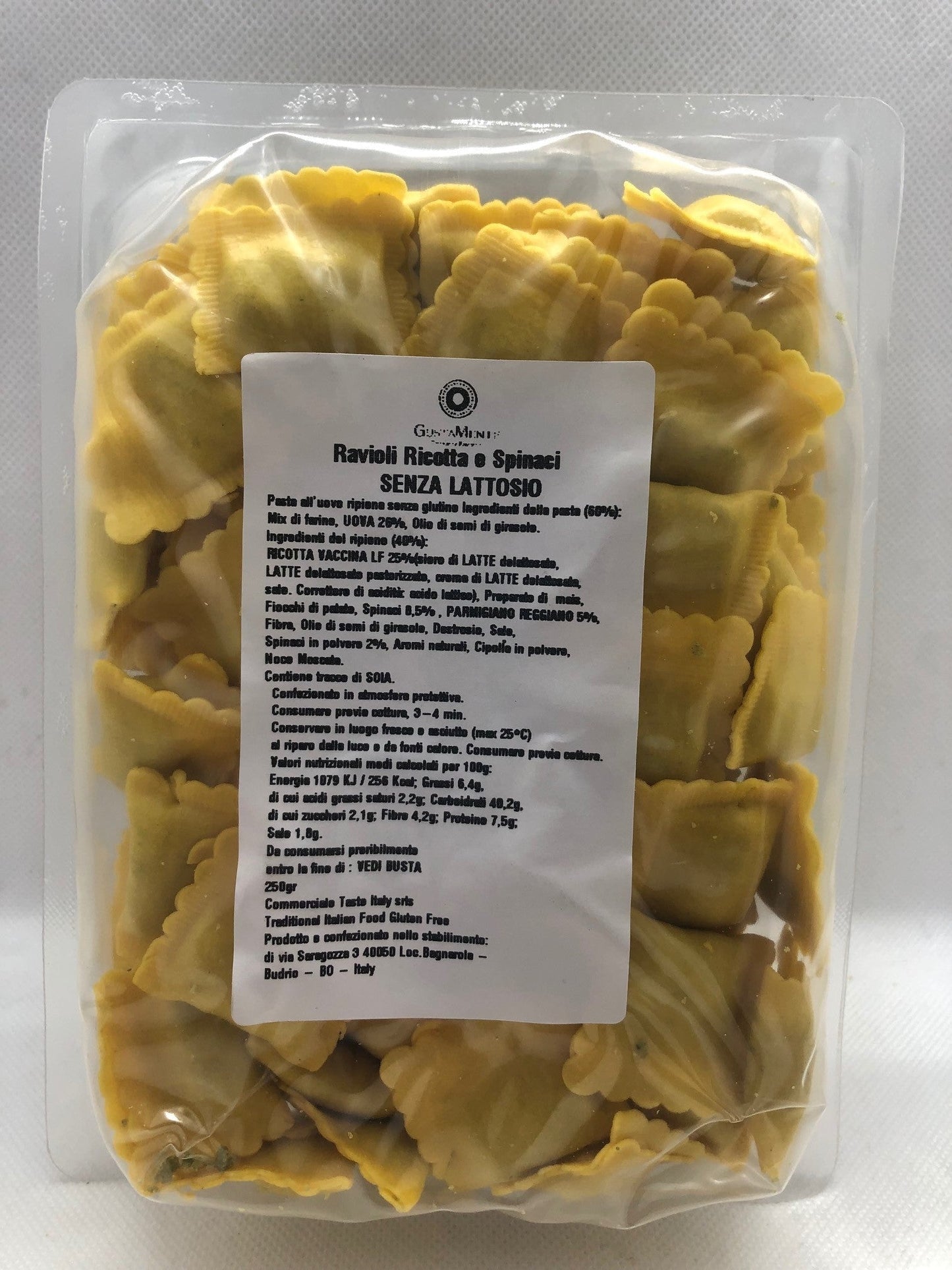 Gustamente - Ravioli ricotta e spinaci (senza lattosio) - Confezione da 250g Bottega senza Glutine