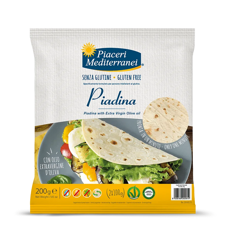 Piaceri Mediterranei - Piadina senza glutine vegan - 200g (2x100g) - scadenza prodotto 08/09/2024 Piaceri Mediterranei