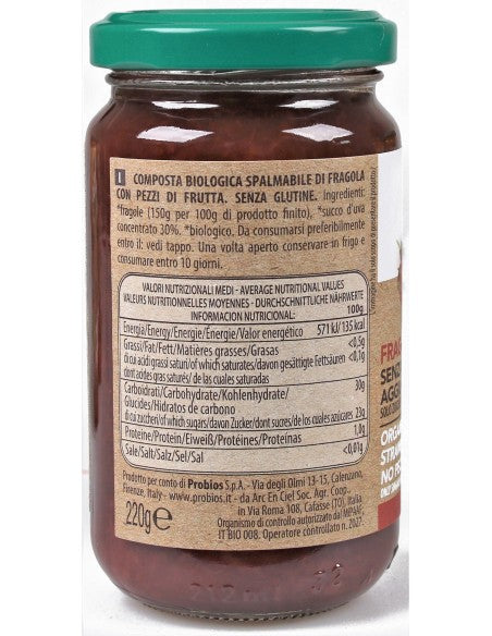 Probios - Composta di Fragole bio, senza Pectina Aggiunta - 220gr Bottega senza Glutine