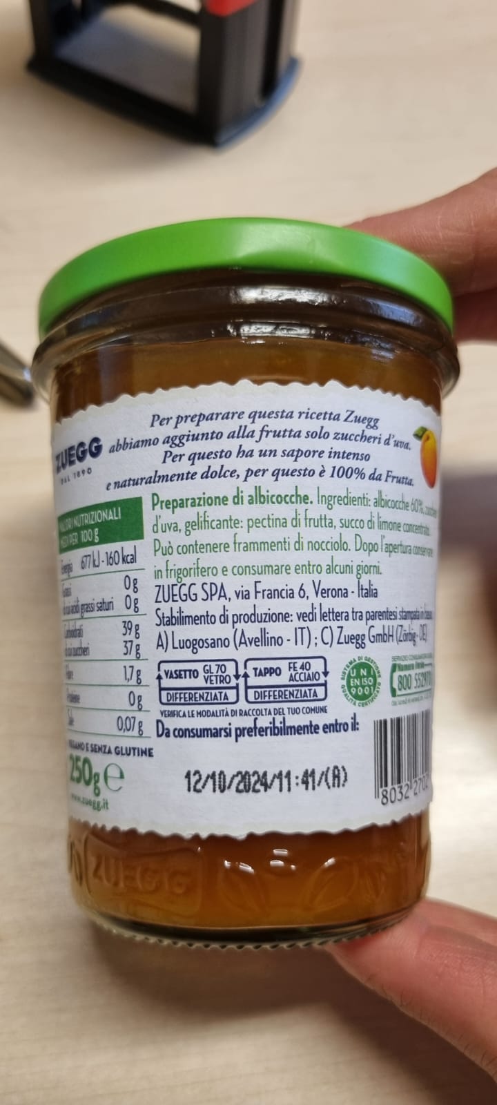 Zuegg - Marmellata 100% Albicocca vegano e senza glutine - 250gr Bottega senza Glutine