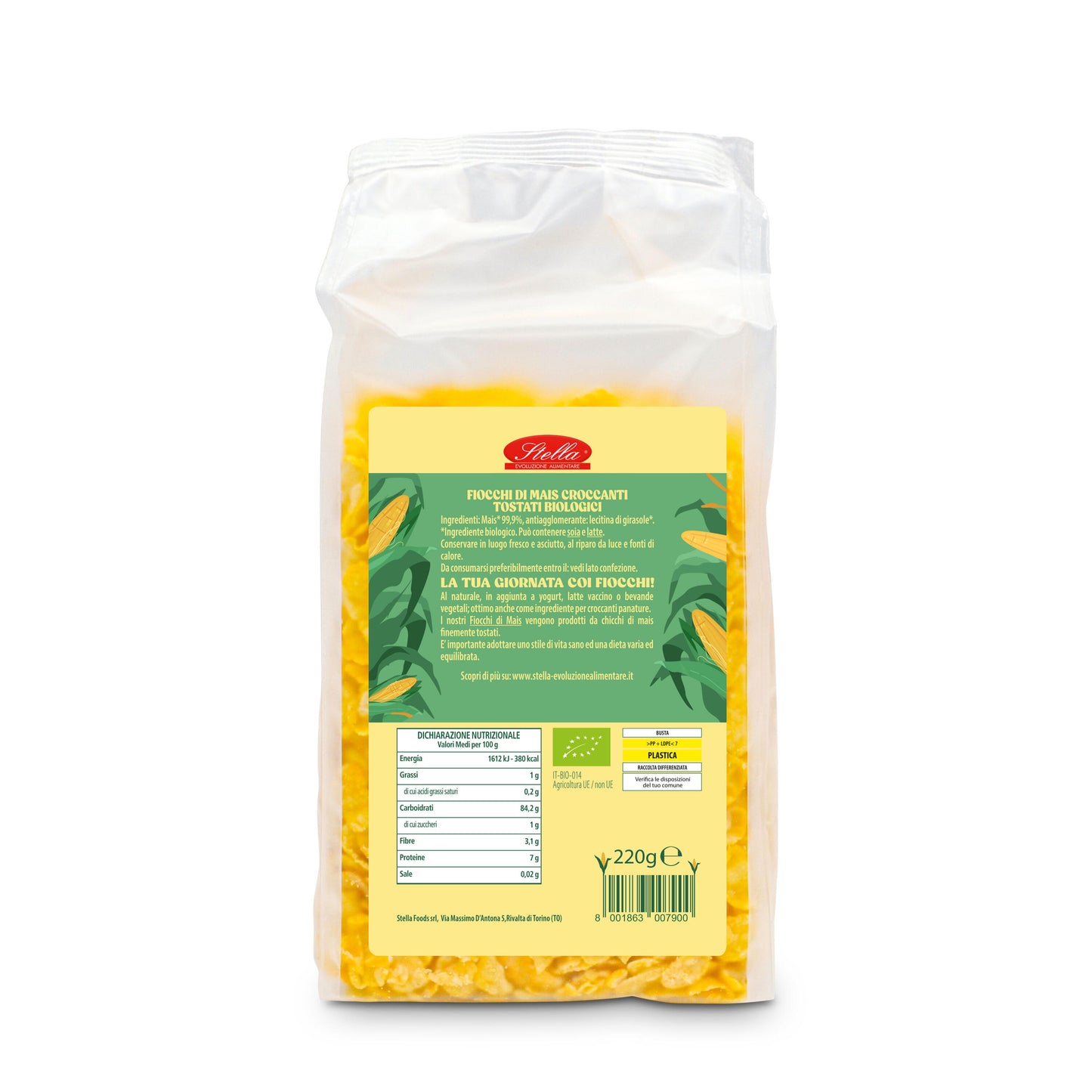 Corn flakes bio, senza glutine - 220 gr Stella Foods